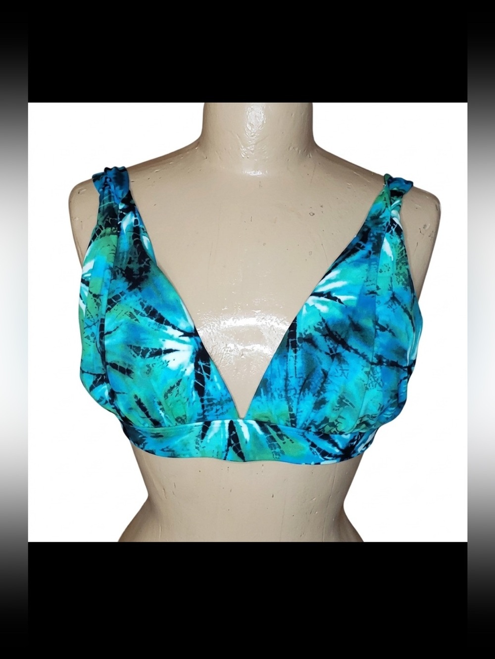 La Blanca Blue and Green Tie-Dye Bikini Top Adjustable Straps With Pads Size 10